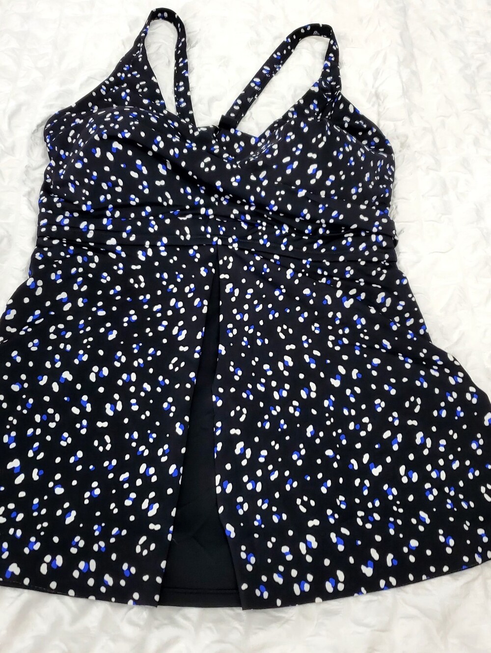 Swimsuits For All  Black & Blue Speckle V-Neck Women's Tankini Swim Top  Sz 24